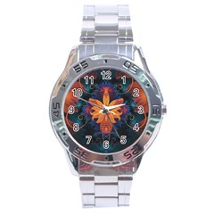 Beautiful Fiery Orange & Blue Fractal Orchid Flower Stainless Steel Analogue Watch by jayaprime