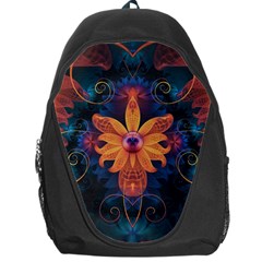 Beautiful Fiery Orange & Blue Fractal Orchid Flower Backpack Bag by jayaprime