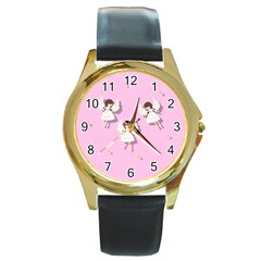 Christmas Angels  Round Gold Metal Watch