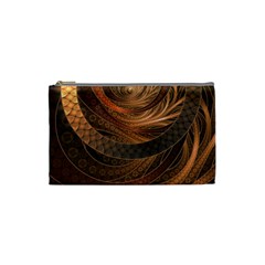 Brown, Bronze, Wicker, And Rattan Fractal Circles Cosmetic Bag (small)  by jayaprime
