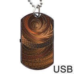 Brown, Bronze, Wicker, And Rattan Fractal Circles Dog Tag Usb Flash (one Side) by jayaprime