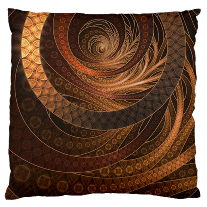 Brown, Bronze, Wicker, and Rattan Fractal Circles Large Cushion Case (One Side)