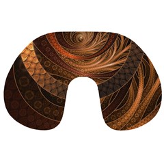 Brown, Bronze, Wicker, And Rattan Fractal Circles Travel Neck Pillows by jayaprime