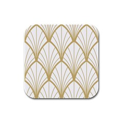 Art Deco, Beautiful,fan Pattern, Gold,white,vintage,1920 Era, Elegant,chic,vintage Rubber Square Coaster (4 Pack)  by NouveauDesign