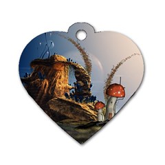 Wonderful Seascape With Mushroom House Dog Tag Heart (one Side) by FantasyWorld7