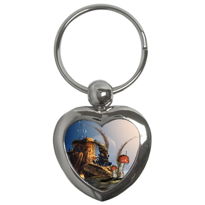 Wonderful Seascape With Mushroom House Key Chains (Heart) 