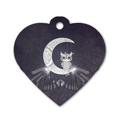 Mandala, Cute Owl On The Moon Dog Tag Heart (one Side) by FantasyWorld7