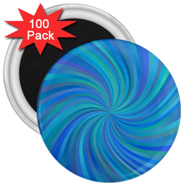 Blue Background Spiral Swirl 3  Magnets (100 pack)