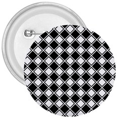 Black White Square Diagonal Pattern Seamless 3  Buttons by Celenk