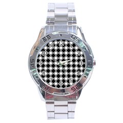 Black White Square Diagonal Pattern Seamless Stainless Steel Analogue Watch by Celenk