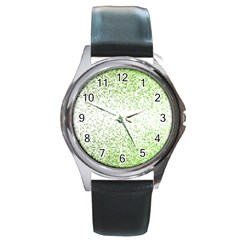 Green Square Background Color Mosaic Round Metal Watch by Celenk