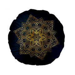 Gold Mandala Floral Ornament Ethnic Standard 15  Premium Flano Round Cushions by Celenk