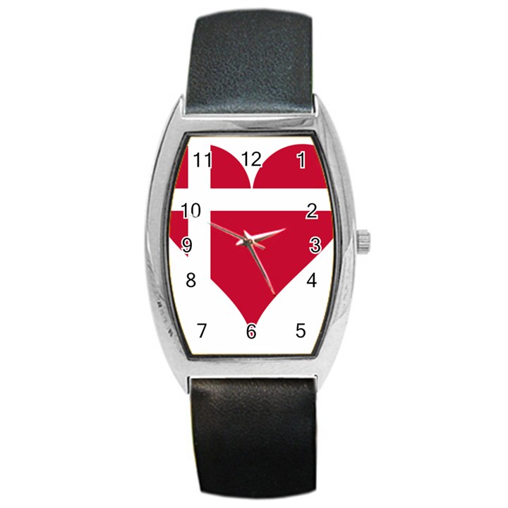 Heart Love Flag Denmark Red Cross Barrel Style Metal Watch