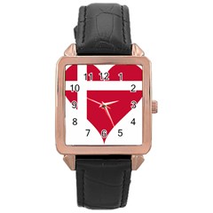 Heart Love Flag Denmark Red Cross Rose Gold Leather Watch  by Celenk