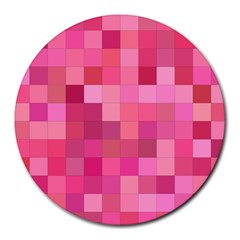 Pink Square Background Color Mosaic Round Mousepads by Celenk