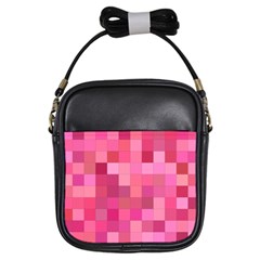 Pink Square Background Color Mosaic Girls Sling Bags by Celenk