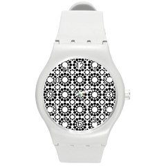 Pattern Seamless Monochrome Round Plastic Sport Watch (m) by Celenk