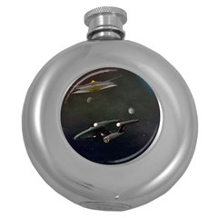 Space Travel Spaceship Space Round Hip Flask (5 Oz) by Celenk