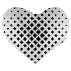 Square Pattern Monochrome Large 19  Premium Flano Heart Shape Cushions by Celenk