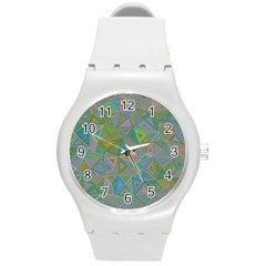 Triangle Background Abstract Round Plastic Sport Watch (m) by Celenk