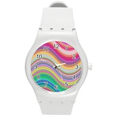 Wave Background Happy Design Round Plastic Sport Watch (M)