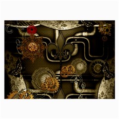 Wonderful Noble Steampunk Design, Clocks And Gears And Butterflies Large Glasses Cloth (2-side) by FantasyWorld7