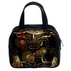 Wonderful Noble Steampunk Design, Clocks And Gears And Butterflies Classic Handbags (2 Sides) by FantasyWorld7