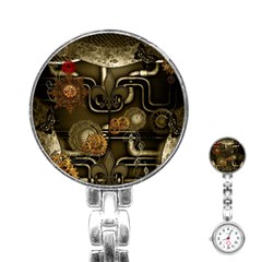 Wonderful Noble Steampunk Design, Clocks And Gears And Butterflies Stainless Steel Nurses Watch by FantasyWorld7