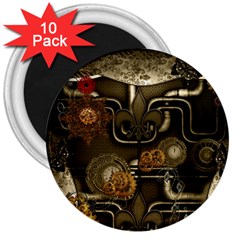 Wonderful Noble Steampunk Design, Clocks And Gears And Butterflies 3  Magnets (10 Pack)  by FantasyWorld7
