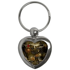 Wonderful Noble Steampunk Design, Clocks And Gears And Butterflies Key Chains (heart)  by FantasyWorld7