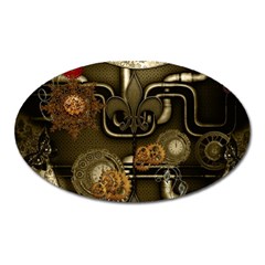 Wonderful Noble Steampunk Design, Clocks And Gears And Butterflies Oval Magnet by FantasyWorld7