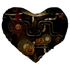 Wonderful Noble Steampunk Design, Clocks And Gears And Butterflies Large 19  Premium Heart Shape Cushions by FantasyWorld7