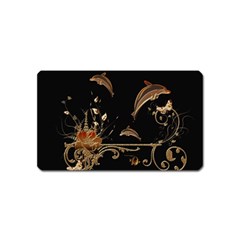 Wonderful Dolphins And Flowers, Golden Colors Magnet (name Card) by FantasyWorld7