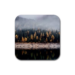 Trees Plants Nature Forests Lake Rubber Coaster (square)  by Celenk