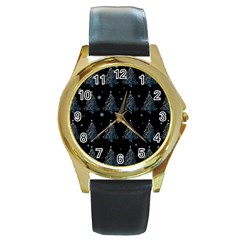 Christmas Tree - Pattern Round Gold Metal Watch