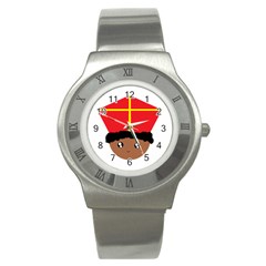 Cutieful Kids Art Funny Zwarte Piet Friend Of St  Nicholas Wearing His Miter Stainless Steel Watch by yoursparklingshop