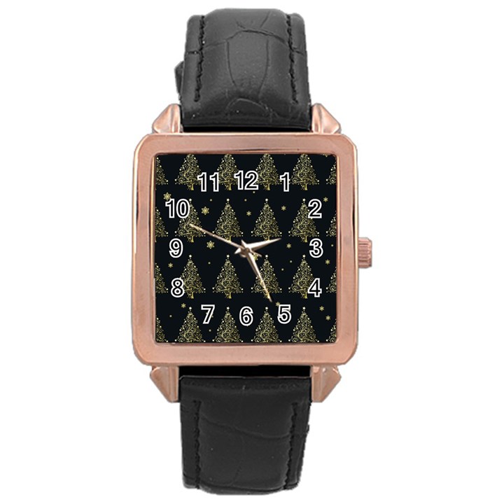 Christmas tree - pattern Rose Gold Leather Watch 