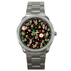 Santa And Rudolph Pattern Sport Metal Watch by Valentinaart