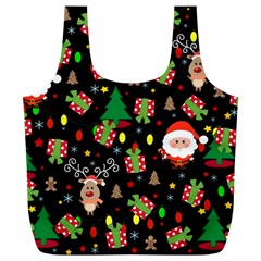 Santa And Rudolph Pattern Full Print Recycle Bags (l)  by Valentinaart