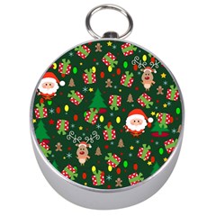 Santa And Rudolph Pattern Silver Compasses