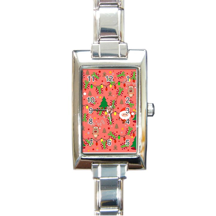 Santa and Rudolph pattern Rectangle Italian Charm Watch