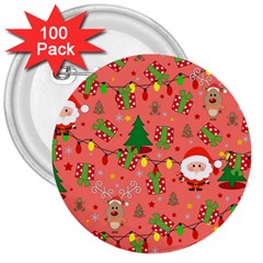 Santa And Rudolph Pattern 3  Buttons (100 Pack)  by Valentinaart
