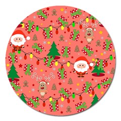 Santa And Rudolph Pattern Magnet 5  (round)