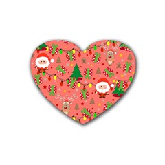 Santa And Rudolph Pattern Heart Coaster (4 Pack) 