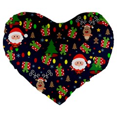 Santa And Rudolph Pattern Large 19  Premium Heart Shape Cushions