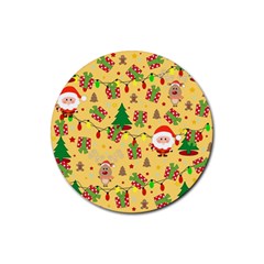 Santa And Rudolph Pattern Rubber Round Coaster (4 Pack)  by Valentinaart