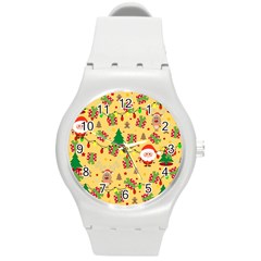 Santa And Rudolph Pattern Round Plastic Sport Watch (m) by Valentinaart