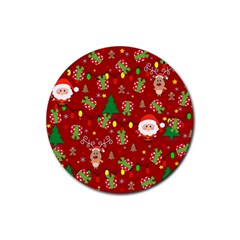 Santa And Rudolph Pattern Rubber Round Coaster (4 Pack)  by Valentinaart