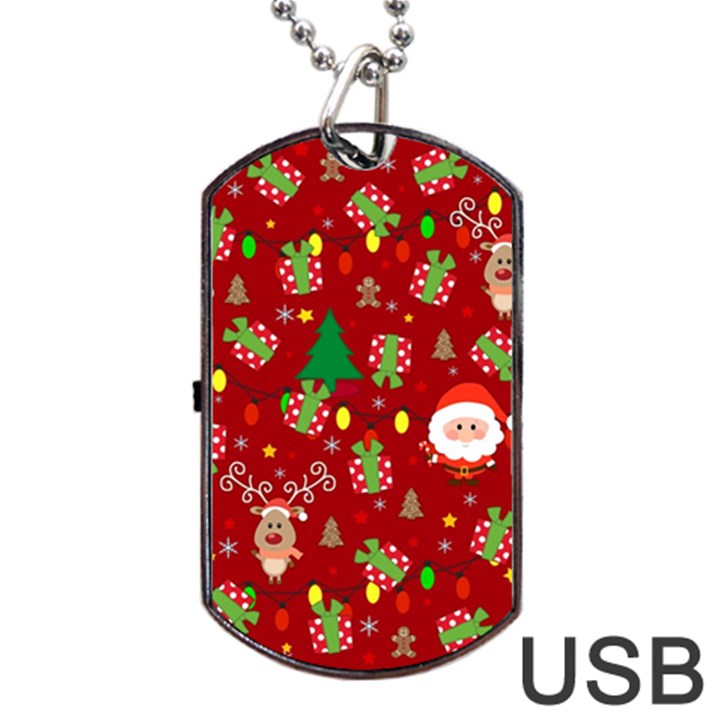 Santa and Rudolph pattern Dog Tag USB Flash (One Side)