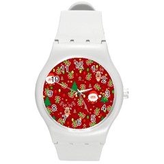 Santa And Rudolph Pattern Round Plastic Sport Watch (m) by Valentinaart